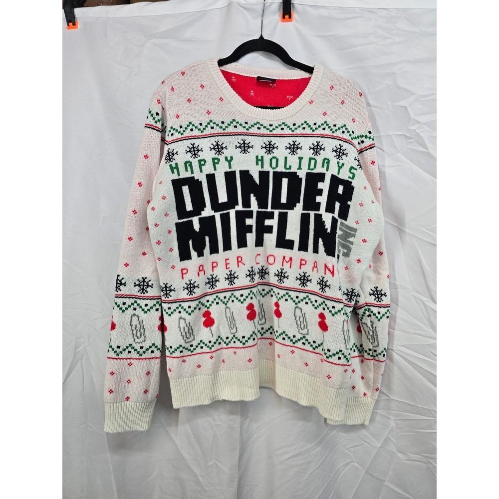 The Office Dunder Mifflin Happy‎ Holidays Ugly Christmas Sweater Mens XL White